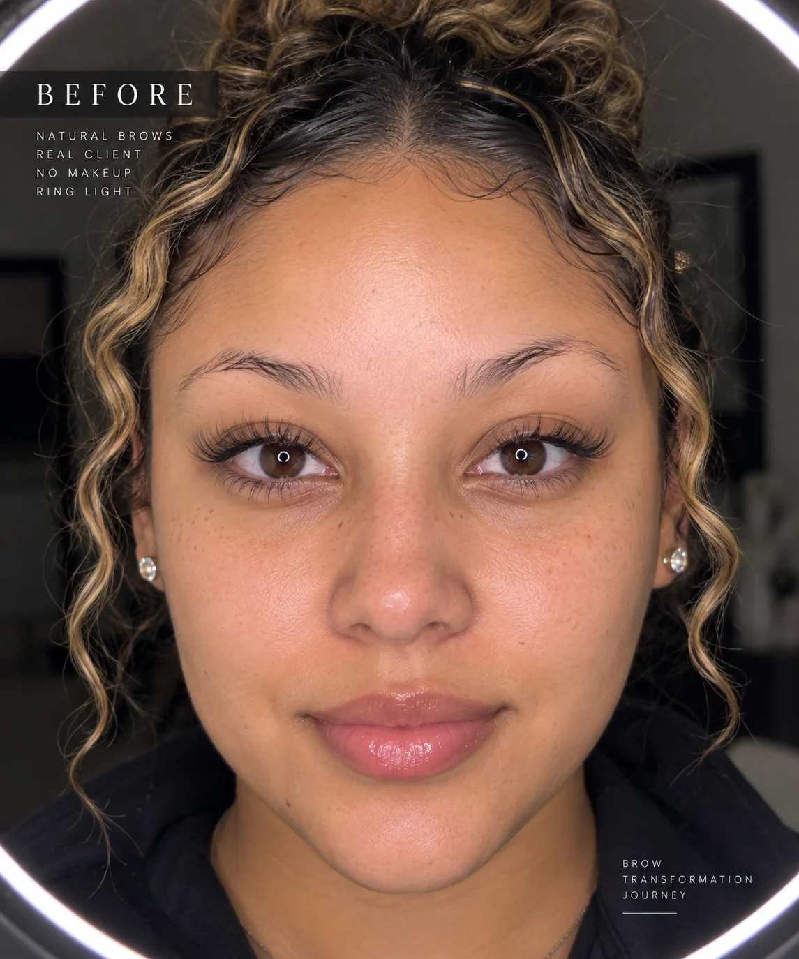 Before — natural brows, sparse with little definition.