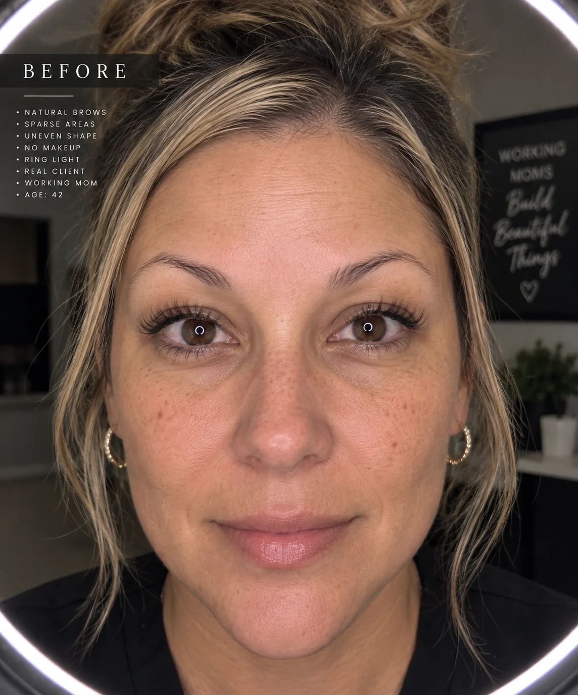 Before — sparse areas and an uneven brow shape.