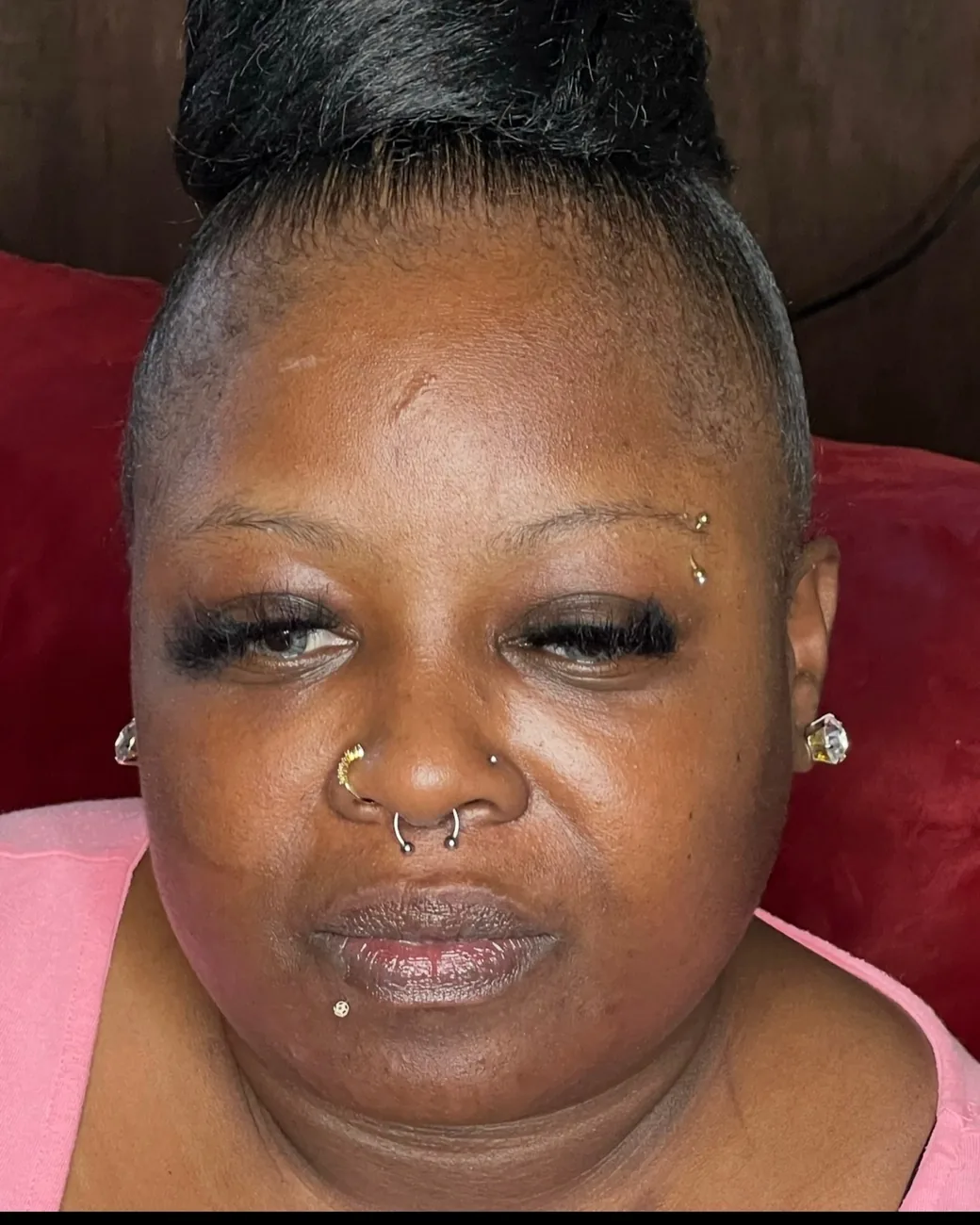 Client before ombré brows — thin, patchy brow line with little definition.